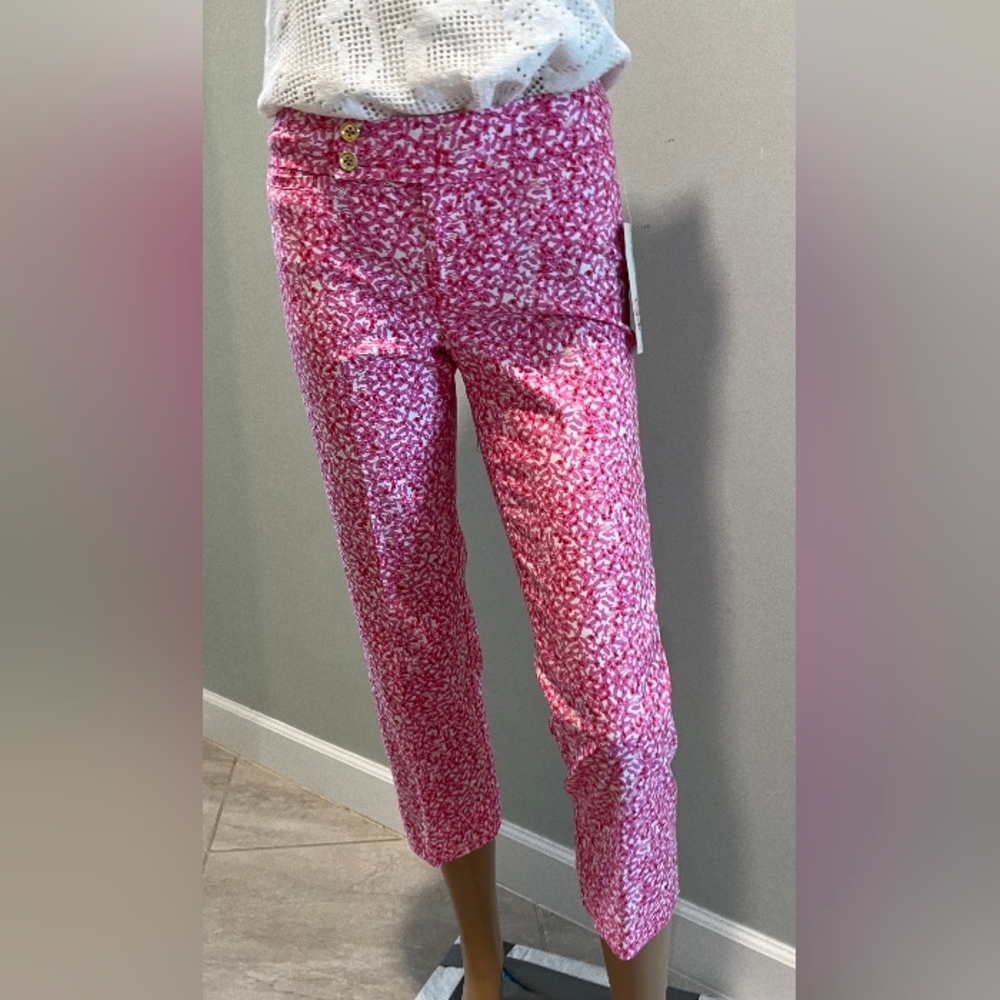 Lilly Pulitzer Bailey Capri in Pink & White Cotton Print Size 0 New Wit…